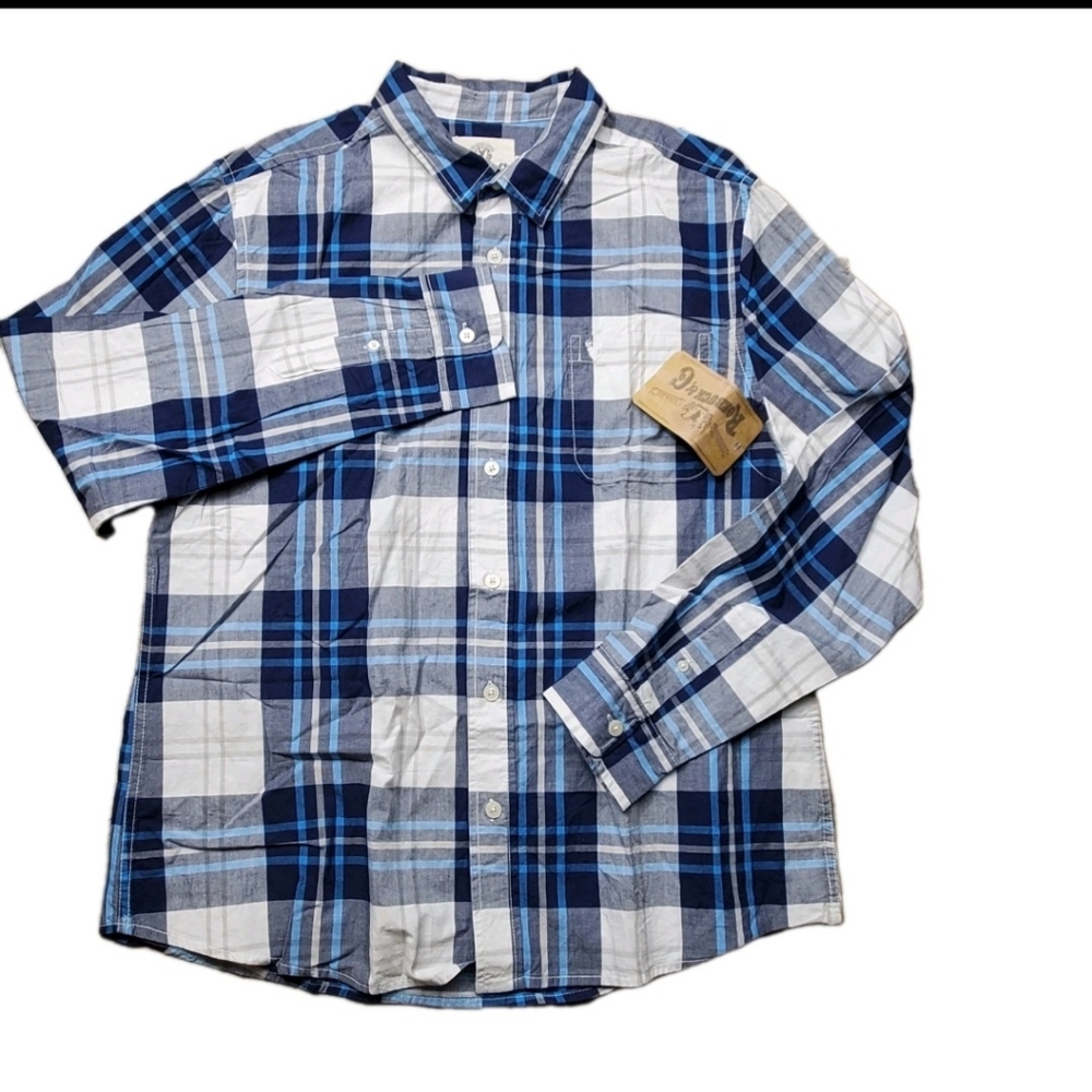 NEW Roebuck  & Co Button Down Shirt Mens XL Plaid Long Sleeve Blue Gray Check